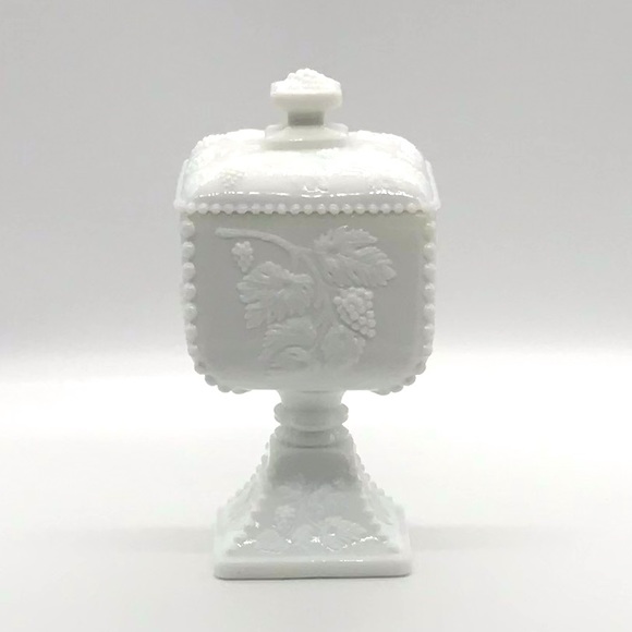 FENTON VINTAGE HARVEST GRAPE MILK GLASS CANDY DISH - Picture 2 of 8